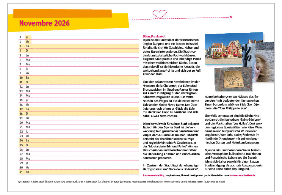 Tous ensemble Blog Kalenderblatt November 2026 Rückseite